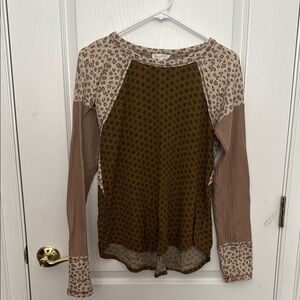 Mystree Brown and Cream Long Sleeve Blouse